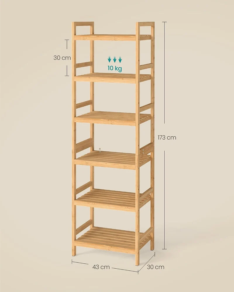 SONGMICS Bambus Regal, Küchenregal, Badregal, Bücherregal, Standregal mit 6 Ablagen, 43 x 30 x 173 c