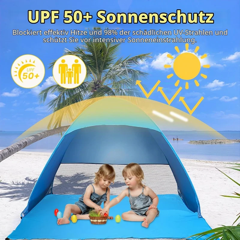 Strandmuschel Pop Up, Tragbares Automatisches Wasserdichtes Schattenzelt, UPF 50+ Strandzelt für 1-3