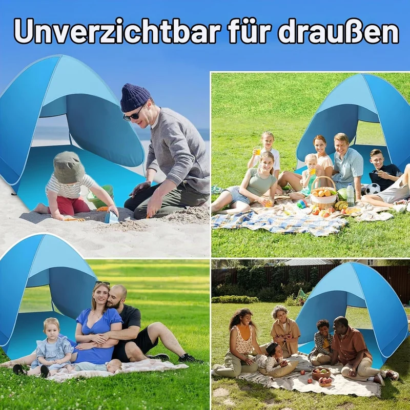 Strandmuschel Pop Up, Tragbares Automatisches Wasserdichtes Schattenzelt, UPF 50+ Strandzelt für 1-3