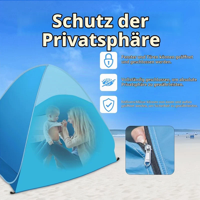 Strandmuschel Pop Up, Tragbares Automatisches Wasserdichtes Schattenzelt, UPF 50+ Strandzelt für 1-3