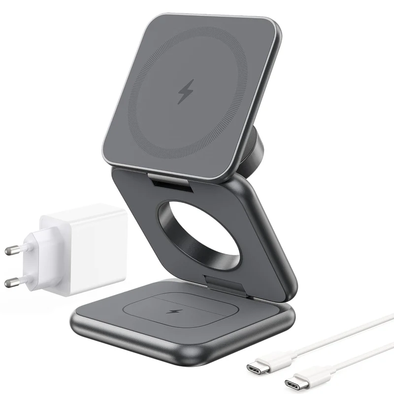KU XIU X40 3 in 1 Induktive Ladestation – Magnetisches Kabelloses Ladegerät, Faltbares Reiseladegerä