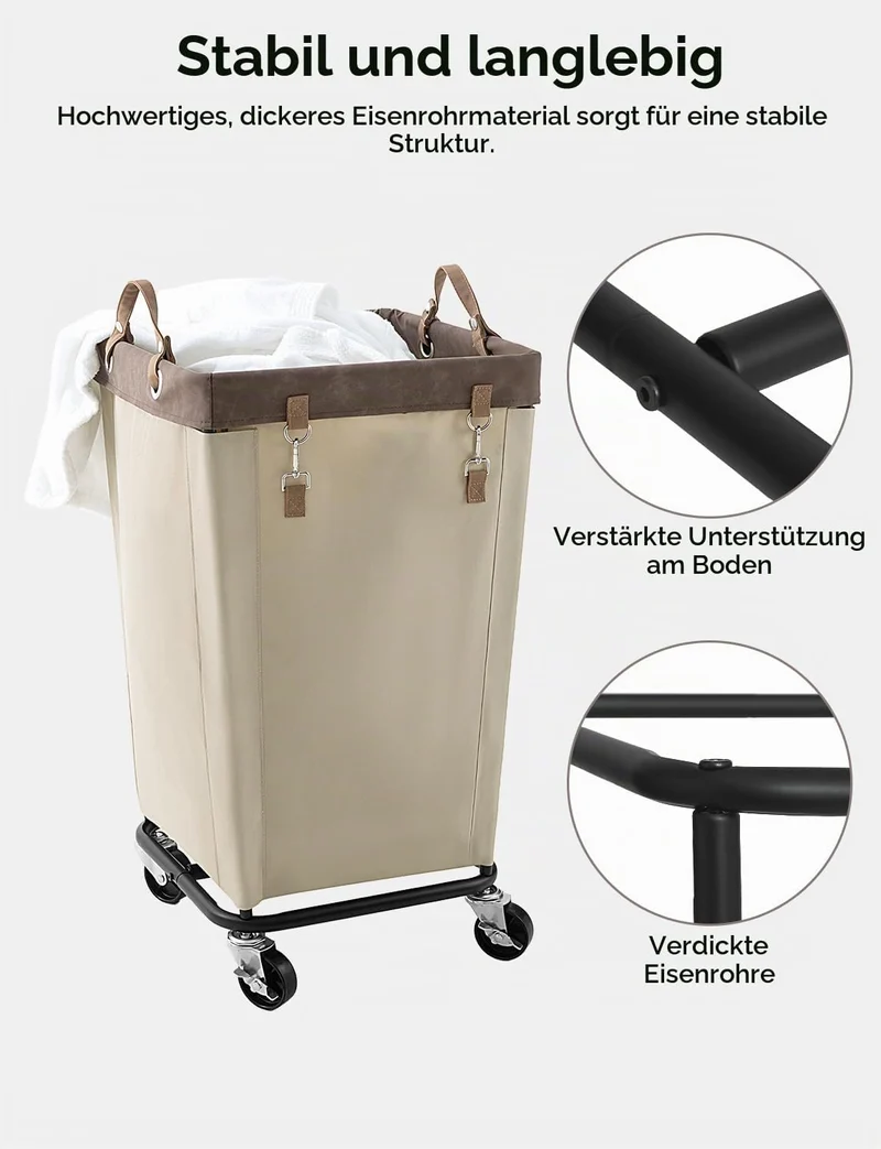 StorageWorks 160L Wäschewagen mit Rollen, grosser Wäschekorb mit Rollen für Wäsche, Wäschewagen mit