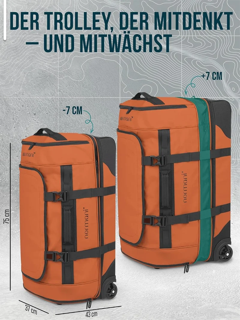 normani XXL Reisetasche 100-120 Liter 2-Rad Trolley gross Weichgepäck Travel Bag mit Rollen und 8 Fä