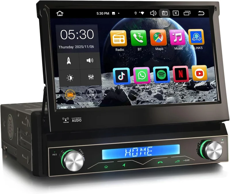 Erisin 8-Kern Android 14 4GB+64GB Abnehmbar 1Din Universal GPS Navi Autoradio 7 Zoll HD IPS Touchscr