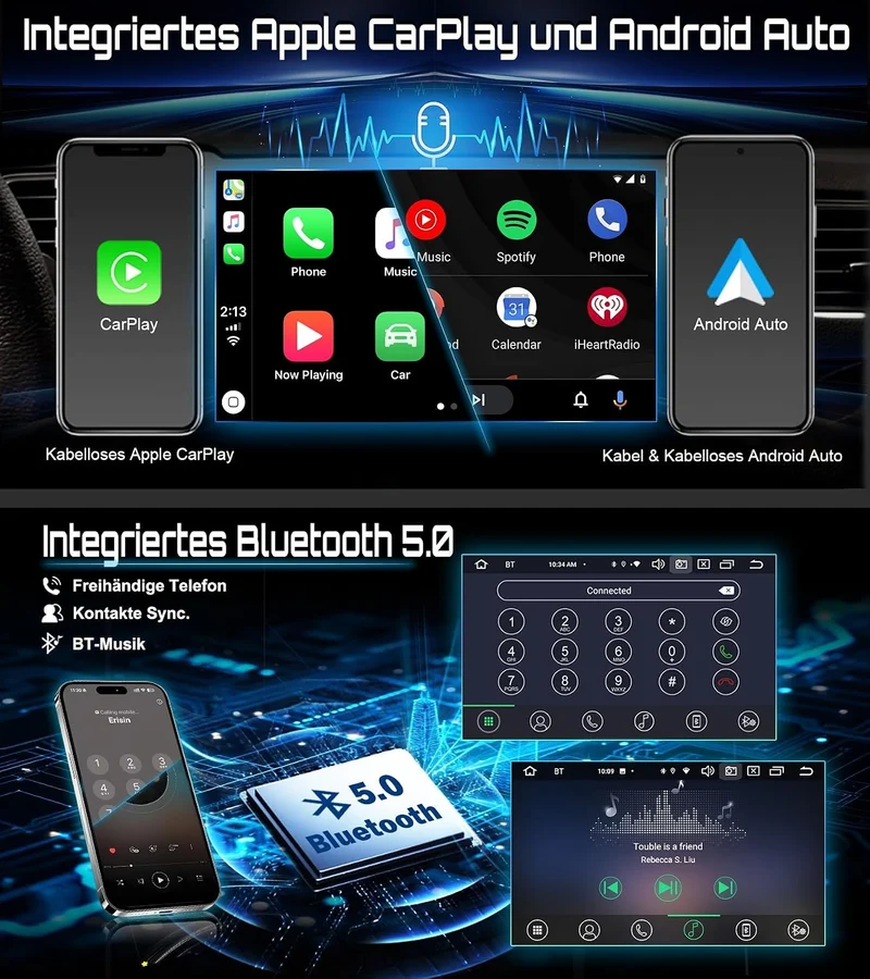 Erisin 8-Kern Android 14 4GB+64GB Abnehmbar 1Din Universal GPS Navi Autoradio 7 Zoll HD IPS Touchscr