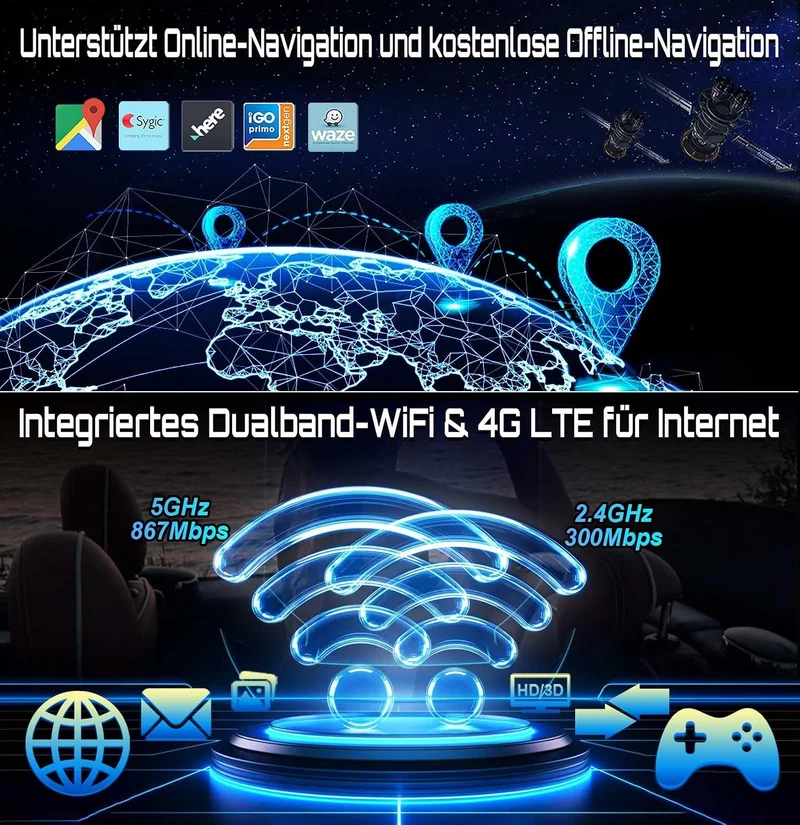 Erisin 8-Kern Android 14 4GB+64GB Abnehmbar 1Din Universal GPS Navi Autoradio 7 Zoll HD IPS Touchscr