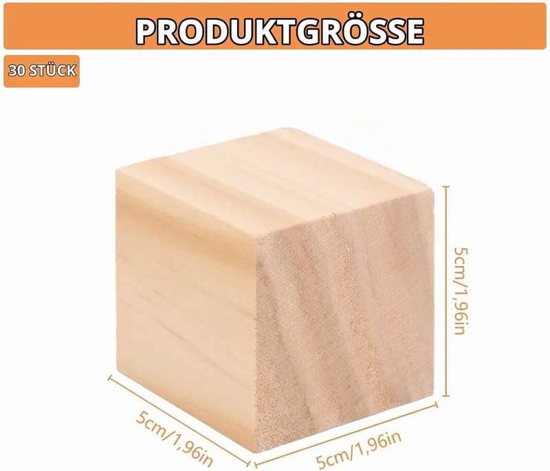 APACALI 30 Stück Holzwürfel 50x50x50mm, Natur Holzwürfel Blanko, Holzblöcke zum Basteln, Quadratisch