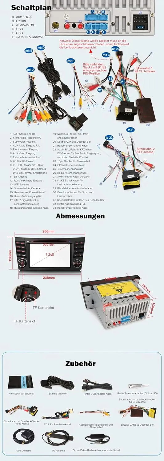Erisin Android 14 DAB+ Autoradio 4GB+64GB Acht-Kern mit GPS Navigation Für Mercedes Benz E-Klasse W2