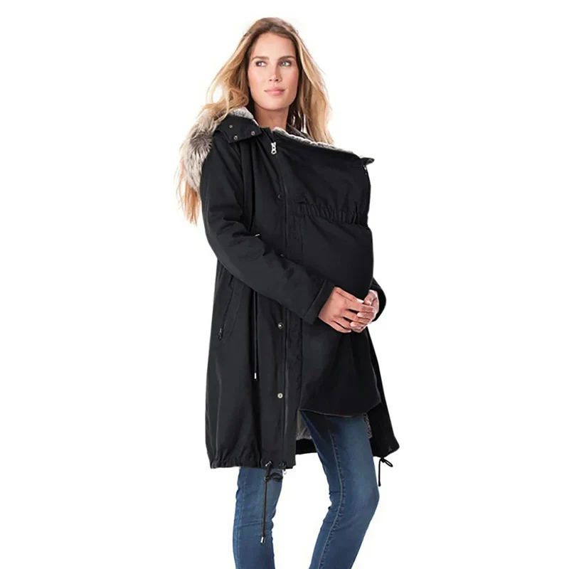 Umstandsjacke Winter Warm Baumwolljacke Mit Babyeinsatz Einstellbarer Kordelzug Tragejacke Vintage U