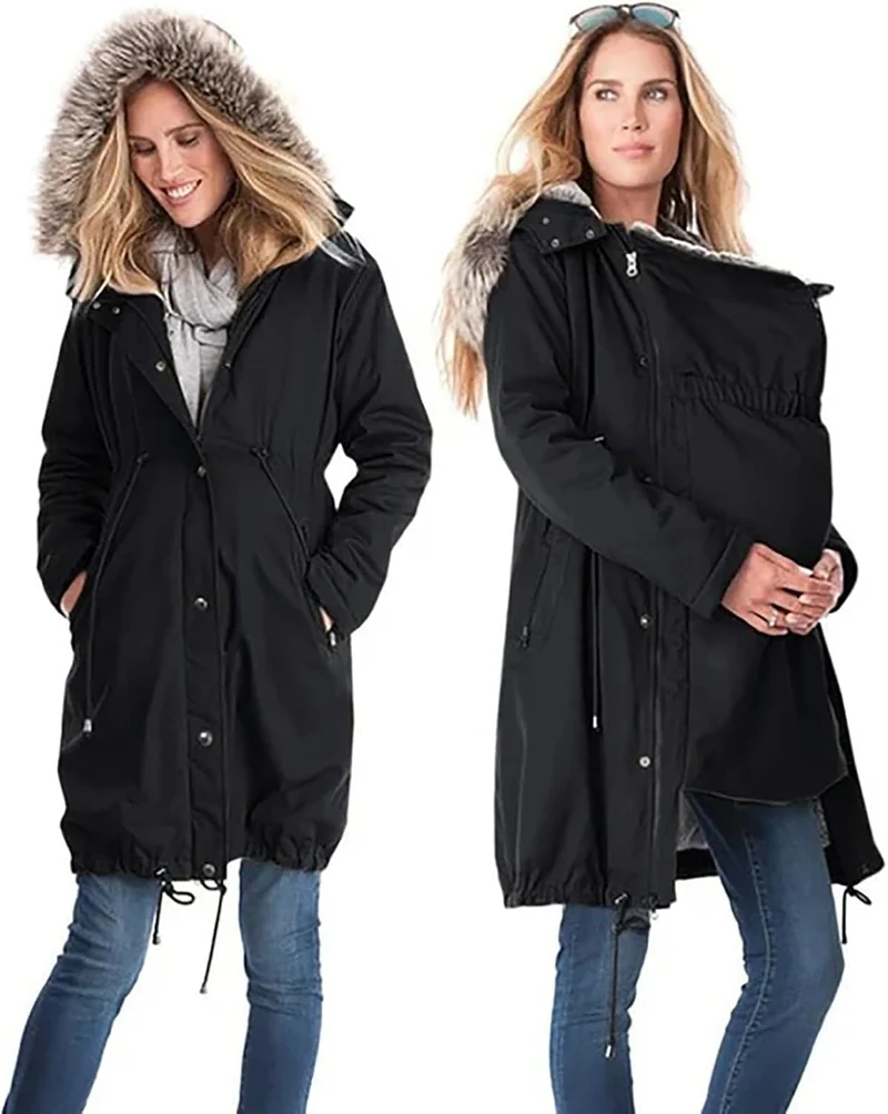 Umstandsjacke Winter Warm Baumwolljacke Mit Babyeinsatz Einstellbarer Kordelzug Tragejacke Vintage U