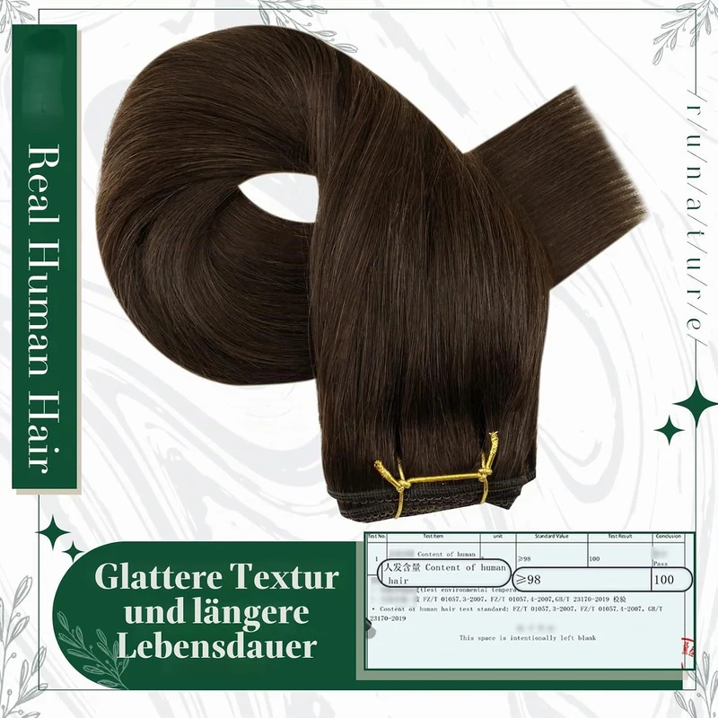 RUNATURE Extensions Echthaar Clip in Braun 40cm Dukelbraun Haarverlängerung Echte Haare 3Pcs 50g #2