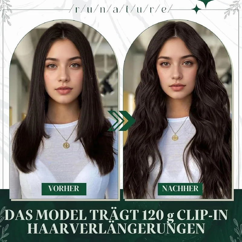 RUNATURE Extensions Echthaar Clip in Braun 40cm Dukelbraun Haarverlängerung Echte Haare 3Pcs 50g #2