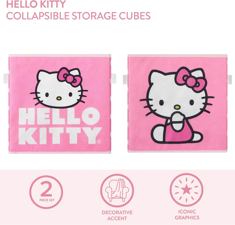 Idea Nuova Hello Kitty Aufbewahrungswürfel mit Griffen, 25,4 x 25,4 x 25,4 cm, 2 Stück, Hello Kitty