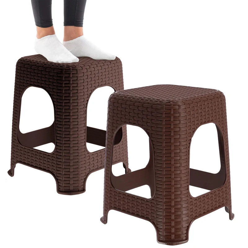 KADAX Hocker aus Kunststoff, Tritthocker bis 120 kg, Rattanhocker mit Antirutschfüssen, Badhocker, W