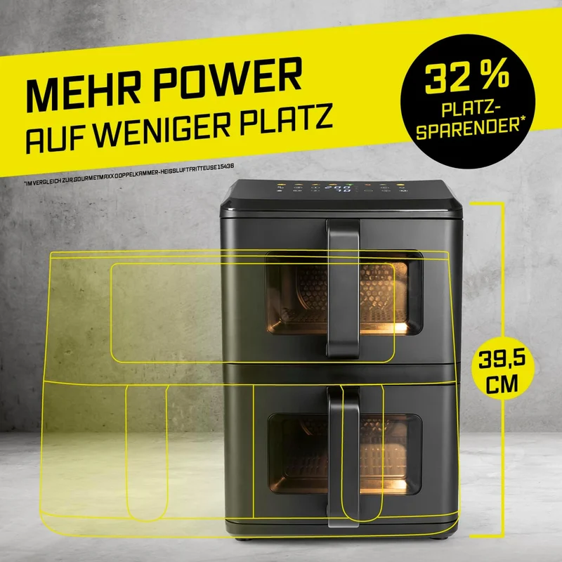 GOURMETmaxx FryUp vertikale Doppelkammer Heissluftfritteuse mit Sichtfenster - 10 L | Airfryer mit 9