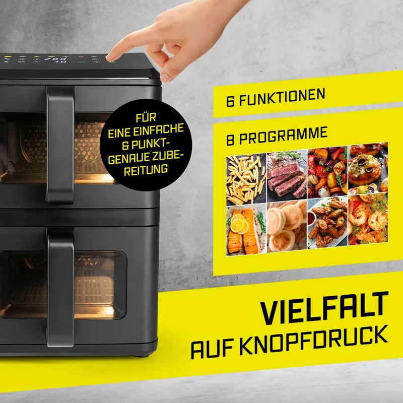 GOURMETmaxx FryUp vertikale Doppelkammer Heissluftfritteuse mit Sichtfenster - 10 L | Airfryer mit 9