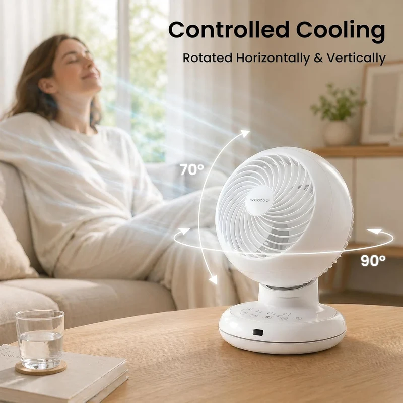 Iris Ohyama Woozoo Tischventilator, 30 m², Weiss, 3 Geschwindigkeiten, Fernbedienung, Leise, Multidi