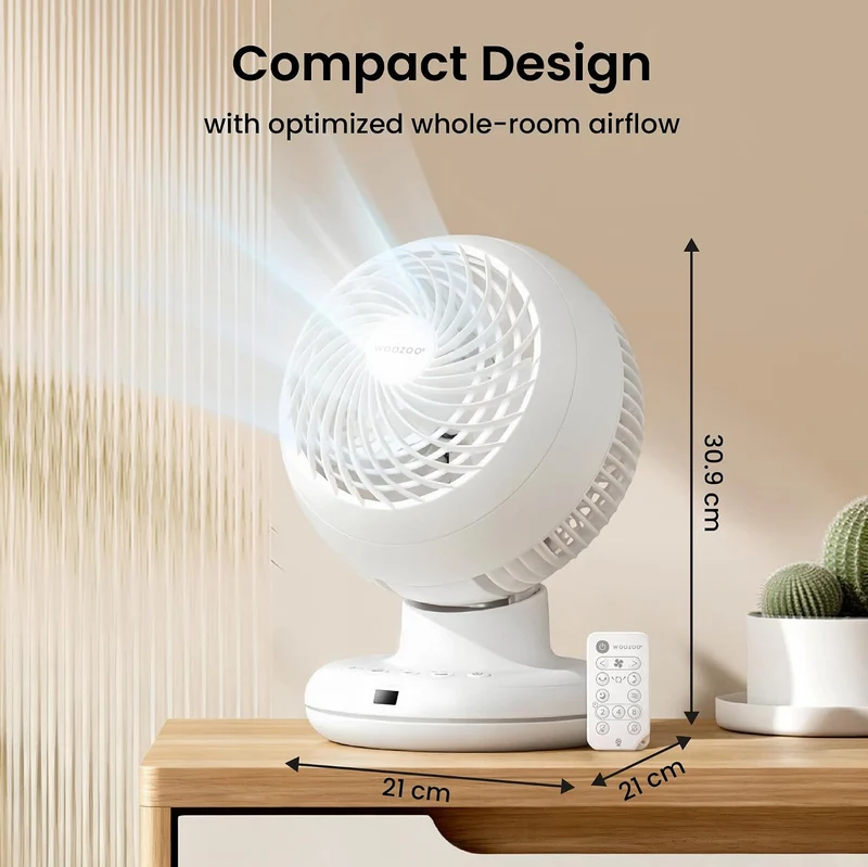 Iris Ohyama Woozoo Tischventilator, 30 m², Weiss, 3 Geschwindigkeiten, Fernbedienung, Leise, Multidi