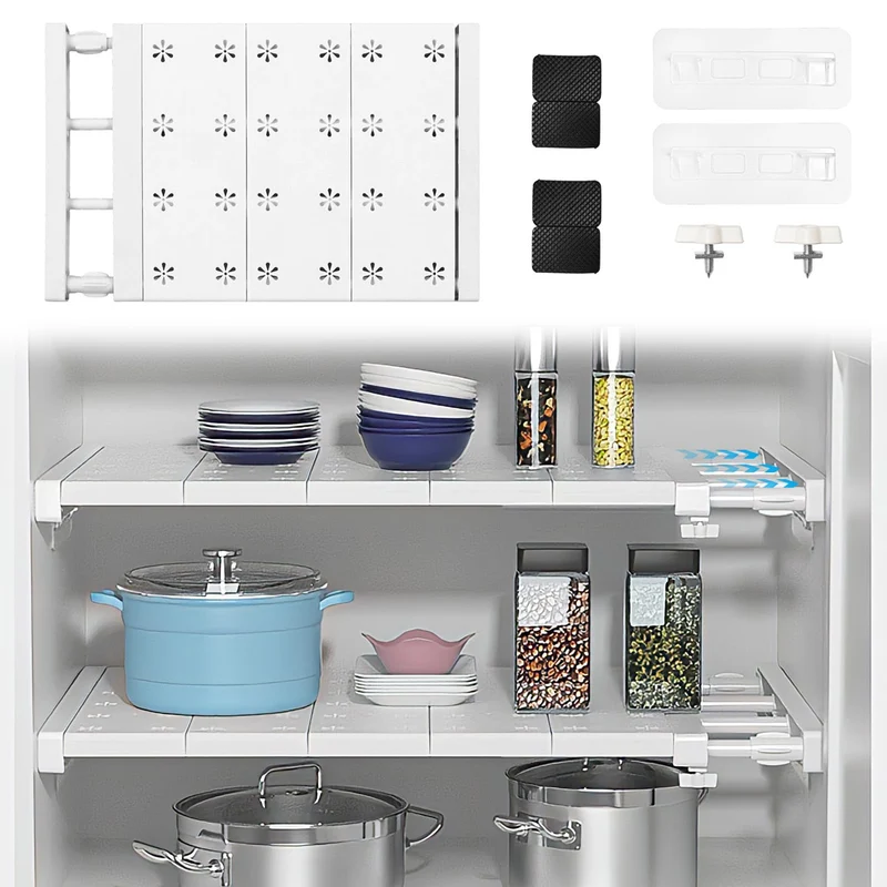 Verstellbare Einlegeböden Schrank - 24cm Weit, Verstellbare Länge 38-60cm - Erweiterbares Einlegeböd