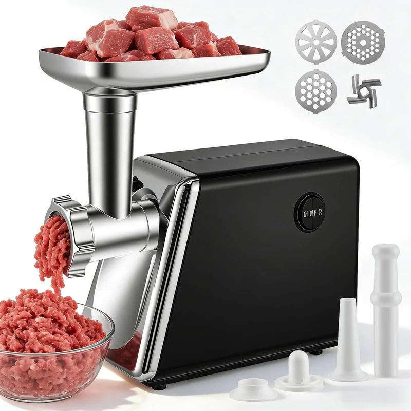 Fleischwolf Elektrisch 4 In 1 Für Fleisch,Wurst,Gemüse Käse,Leise & Überhitzungsschutz, Edelstahl &