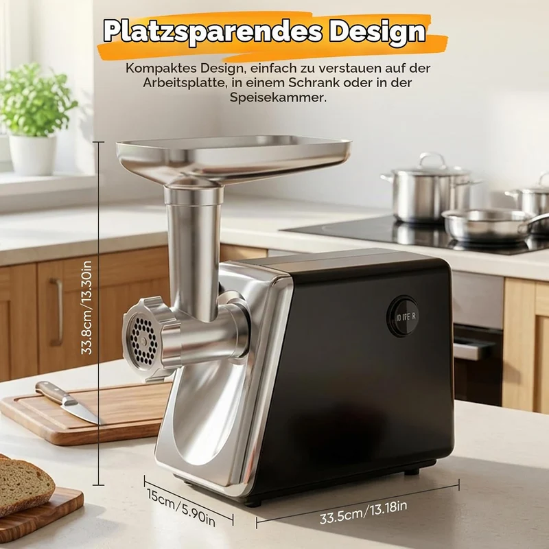 Fleischwolf Elektrisch 4 In 1 Für Fleisch,Wurst,Gemüse Käse,Leise & Überhitzungsschutz, Edelstahl &