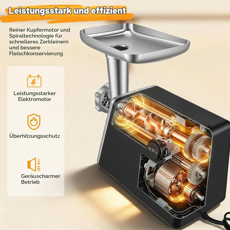 Fleischwolf Elektrisch 4 In 1 Für Fleisch,Wurst,Gemüse Käse,Leise & Überhitzungsschutz, Edelstahl &
