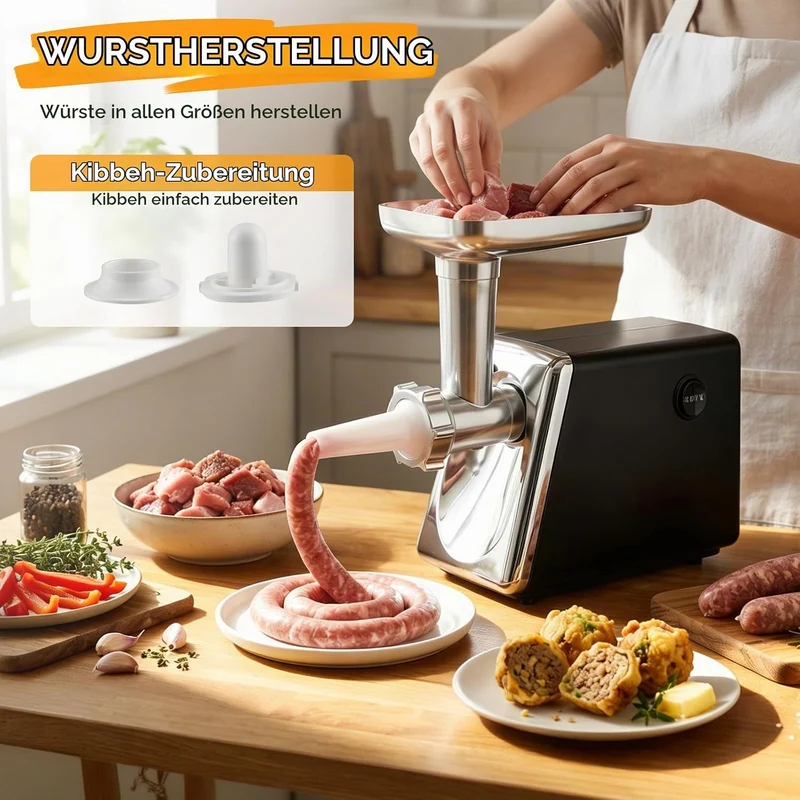 Fleischwolf Elektrisch 4 In 1 Für Fleisch,Wurst,Gemüse Käse,Leise & Überhitzungsschutz, Edelstahl &