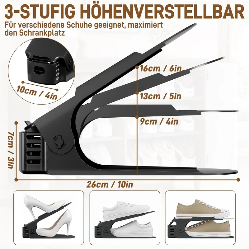 ACXIN Schuh Slots Schuhstapler Schuhhalter Set, Verstellbare Schuhregale aus Kunststoff, Platzsparen
