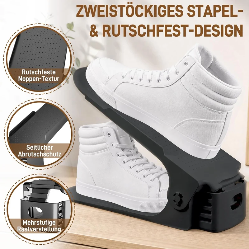 ACXIN Schuh Slots Schuhstapler Schuhhalter Set, Verstellbare Schuhregale aus Kunststoff, Platzsparen