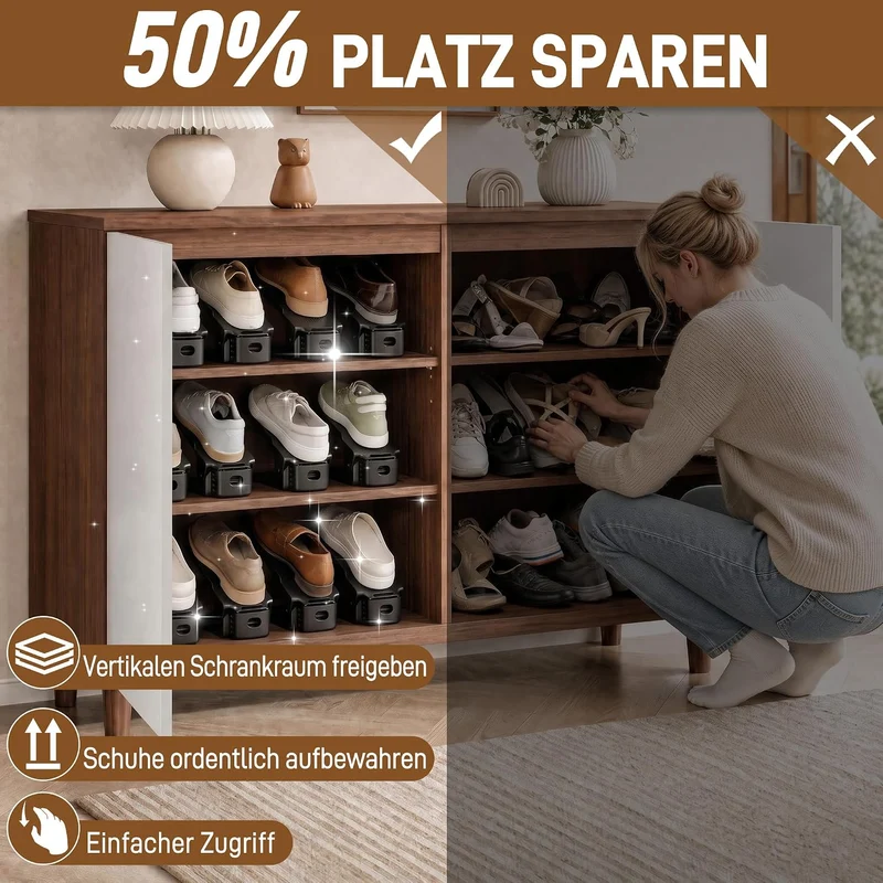 ACXIN Schuh Slots Schuhstapler Schuhhalter Set, Verstellbare Schuhregale aus Kunststoff, Platzsparen