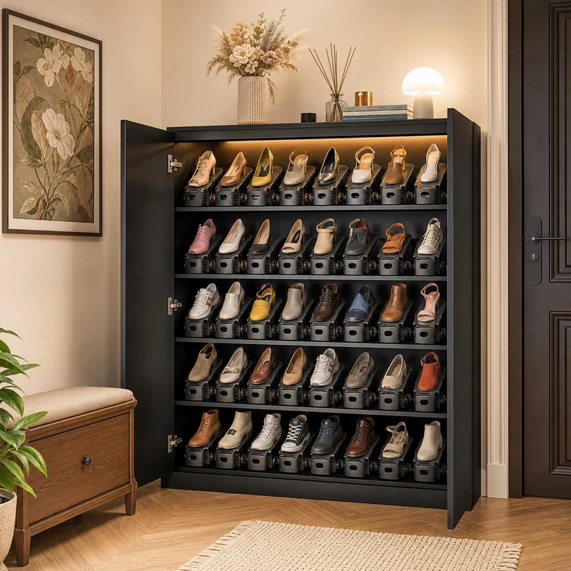 ACXIN Schuh Slots Schuhstapler Schuhhalter Set, Verstellbare Schuhregale aus Kunststoff, Platzsparen