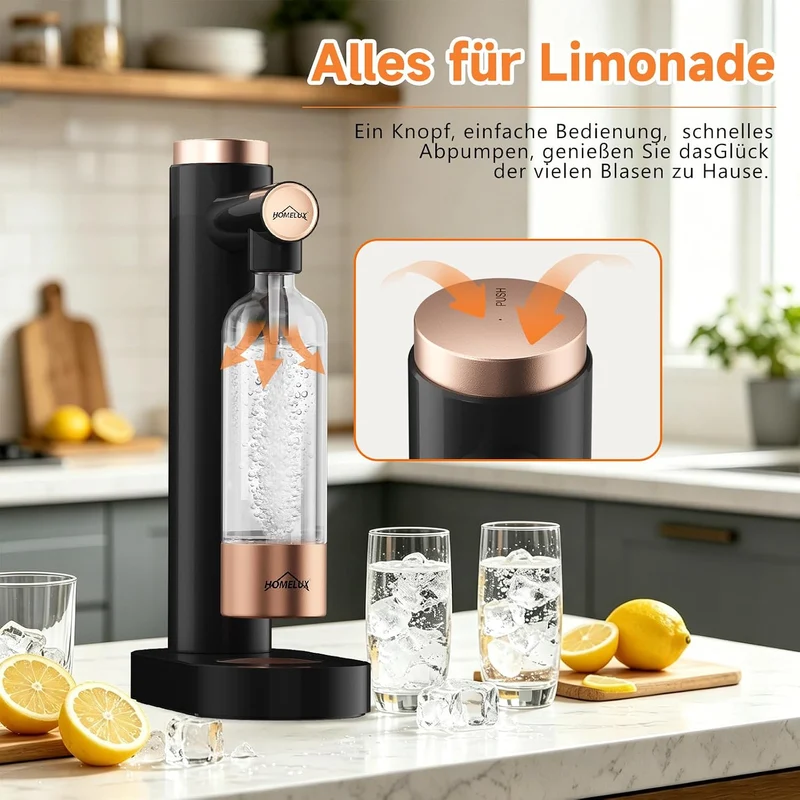 HOMELUX Wassersprudler,Sprudelwasser Maschine Mit 1L PET-Flaschen Bpa-Frei,Soda Maker,Wasser Sprudel