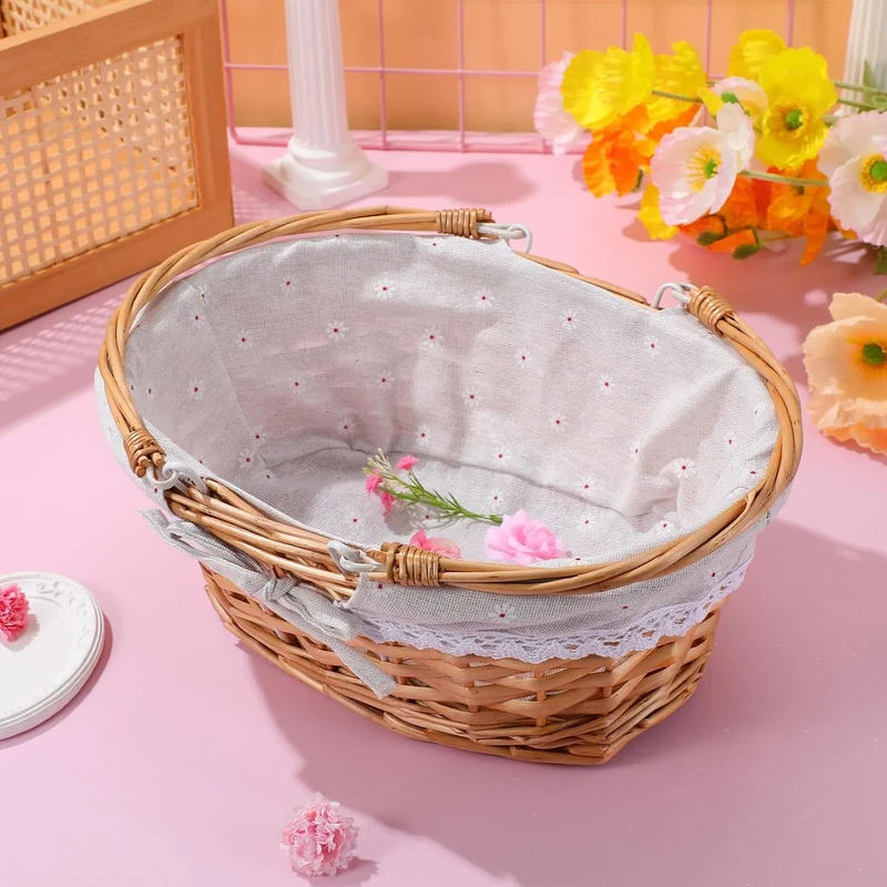 Happyyami Geflochtener Weidenkorb mit Handgriff Multifunktionaler Aufbewahrungskorb für Picknick Blu