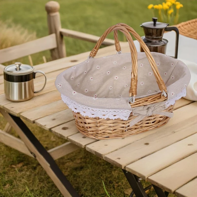 Happyyami Geflochtener Weidenkorb mit Handgriff Multifunktionaler Aufbewahrungskorb für Picknick Blu