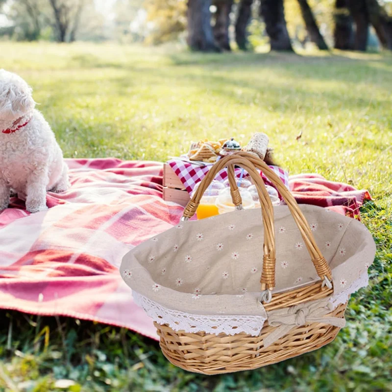 Happyyami Geflochtener Weidenkorb mit Handgriff Multifunktionaler Aufbewahrungskorb für Picknick Blu