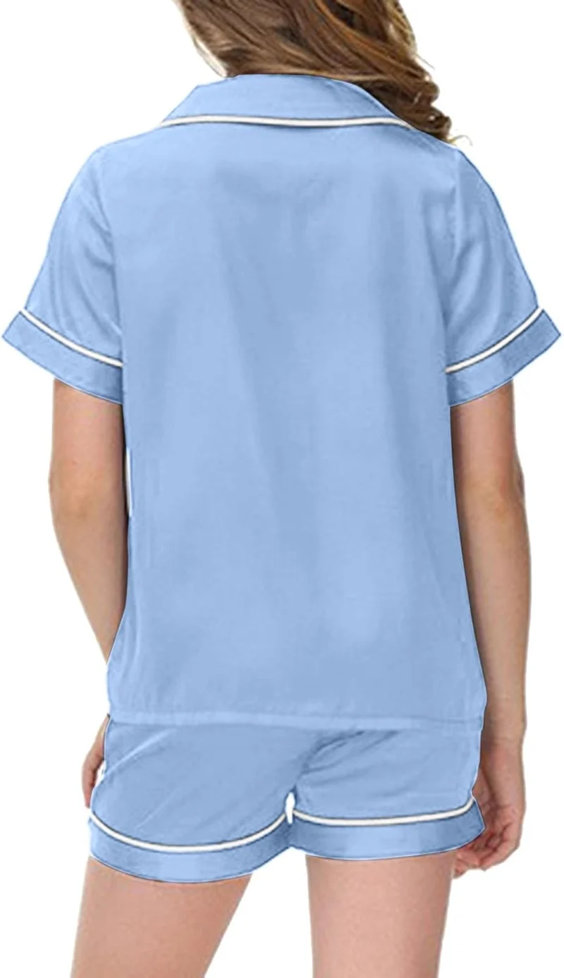 Schlafanzug Mädchen Kurz Satin Pyjama Kinder Schlafanzug Teenager Weiche Atmungsaktive Sommer Kurzar
