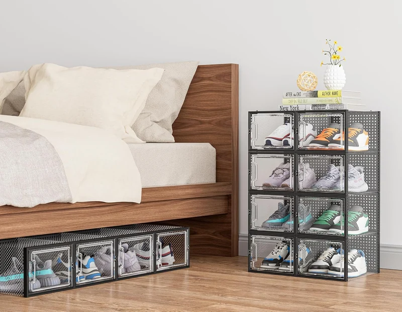 HOMIDEC Schuhboxen, 12er Pack Schuhboxen Stapelbar, Schuhorganizer Schuhaufbewahrung, Schuhkarton mi