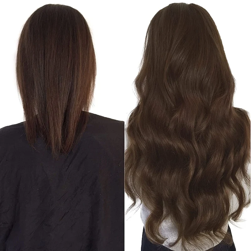 RUNATURE Clip in Extensions Echthaar Mittel Braun 30cm Kurz Echthaar Extensions Clip in Haarverlänge