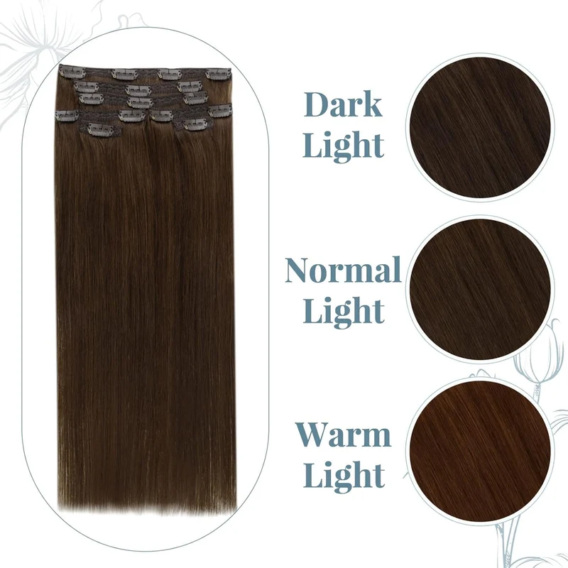 RUNATURE Clip in Extensions Echthaar Mittel Braun 30cm Kurz Echthaar Extensions Clip in Haarverlänge