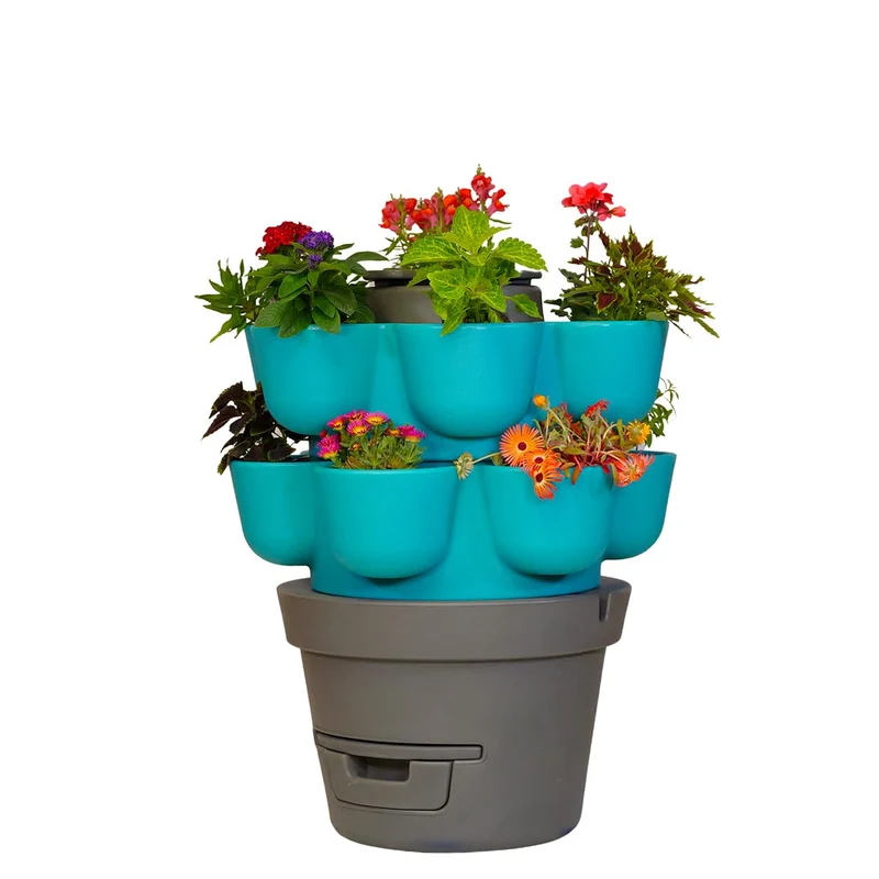 WORMgarden Turquoise 2 Pflanzgefässe | Vertikaler Gemüsegarten mit integriertem Wurmkomposter | Anba