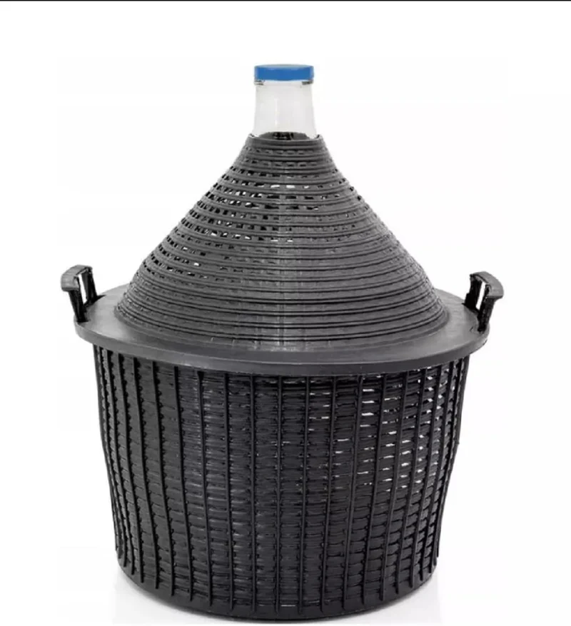 Weinballon 15L mit Kunststoffkorb + Trichter + HEFE + 1xROT-Gummistopfen + 1xGärröhrchen, Glasballon