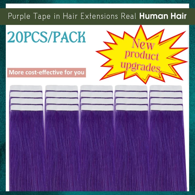 RUNATURE Lila Tape in Extensions Echthaar Bunt 30cm Remy Tape Extensions Echthaar Purple Invisible T