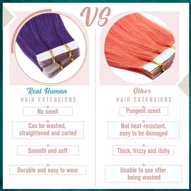RUNATURE Lila Tape in Extensions Echthaar Bunt 30cm Remy Tape Extensions Echthaar Purple Invisible T