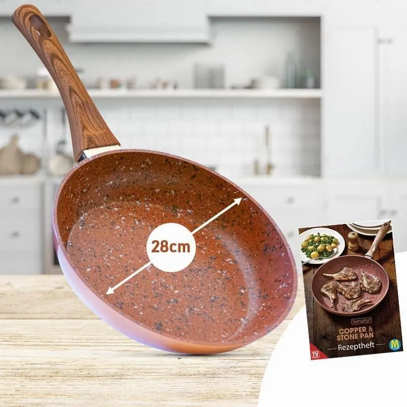 LIVINGTON Copper & Stone Pan Glasdeckel - Das Original aus dem TV - 28cm - für gleichmässige Hitzeve