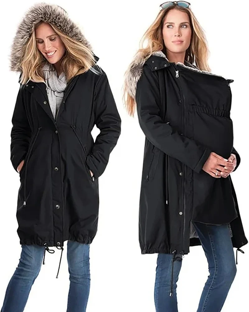 Umstandsjacke Winter Warm Baumwolljacke Mit Babyeinsatz Einstellbarer Kordelzug Tragejacke Vintage U