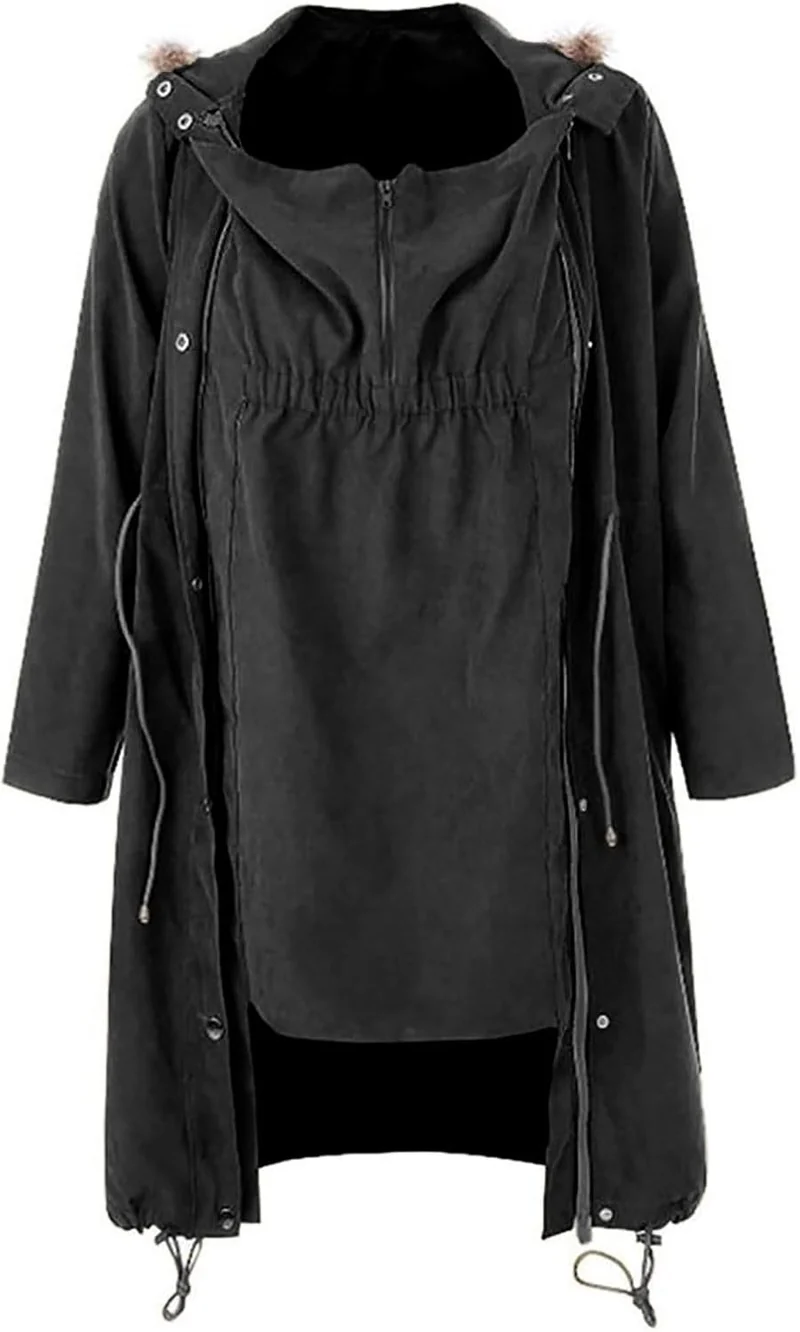 Umstandsjacke Winter Warm Baumwolljacke Mit Babyeinsatz Einstellbarer Kordelzug Tragejacke Vintage U