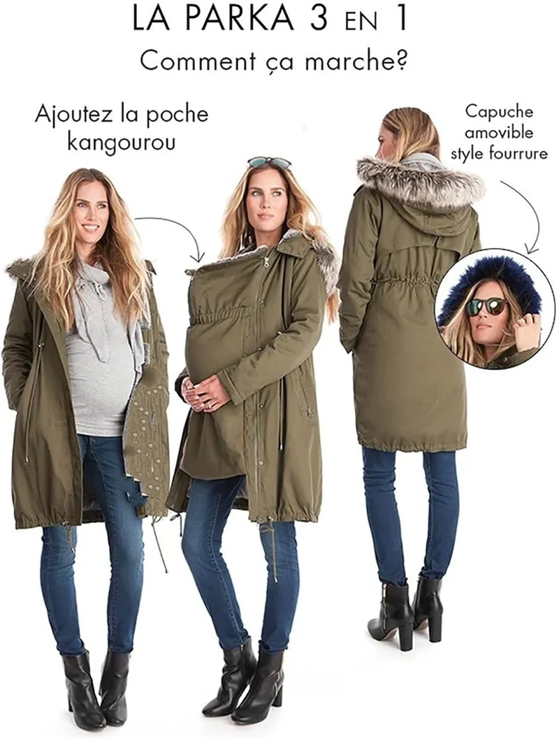 Umstandsjacke Winter Warm Baumwolljacke Mit Babyeinsatz Einstellbarer Kordelzug Tragejacke Vintage U