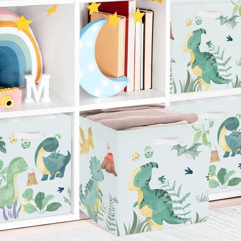 Clastyle 3 Stück Dinosaurier Aufbewahrungsbox Stoff für Kallax Faltbar Aufbewahrungskorb Klein Schra