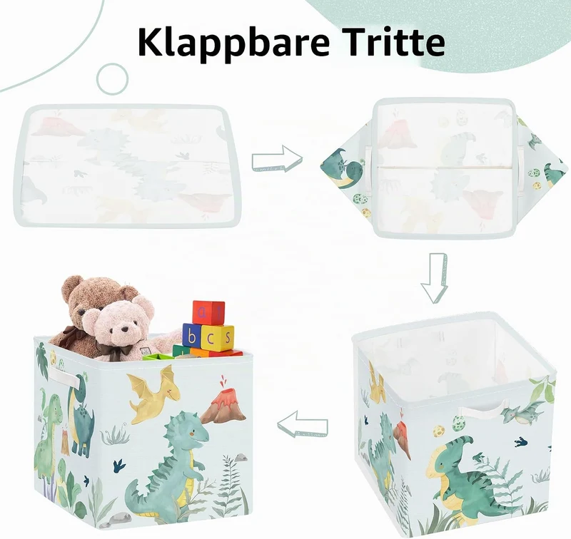 Clastyle 3 Stück Dinosaurier Aufbewahrungsbox Stoff für Kallax Faltbar Aufbewahrungskorb Klein Schra