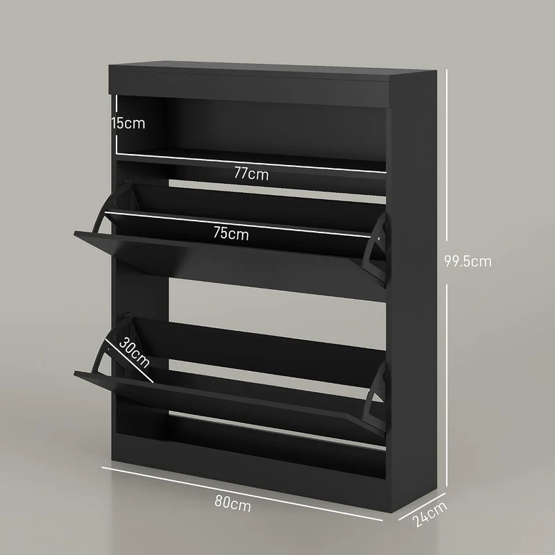 HOMCOM Schmaler Schuhschrank, Wandmontage oder freistehender Schuhschrank mit 2 Klappschubladen und